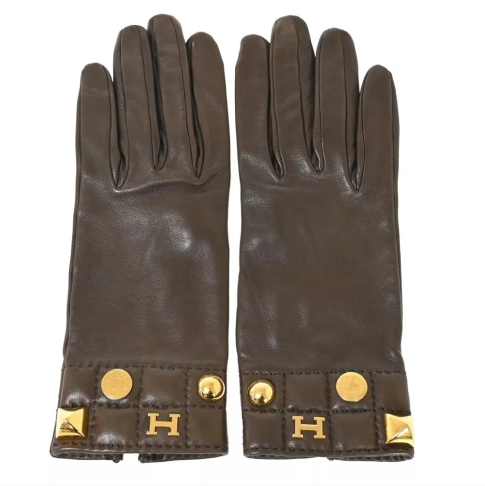 HERMES H Logo Leather Gloves!